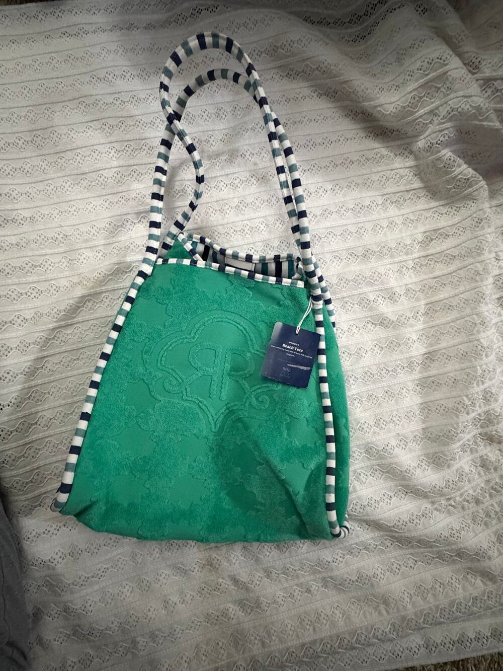 Roller Rabbit Green Terry Beach Tote Bag Women's NWT Striped Handles RR Target